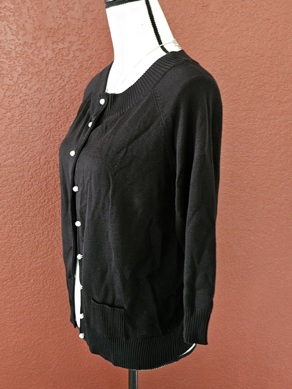 Women’s Black Button-Front Knit Cardigan - Picture 3 of 7